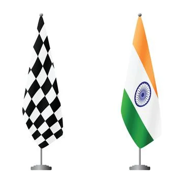 Checkered and India flags on flagpoles for official ceremonies and meetings Stockillustratie