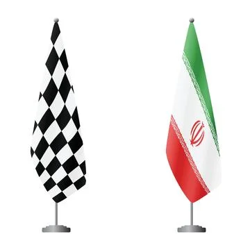 Checkered and Iran flags on flagpoles for official ceremonies and meetings Stockillustratie