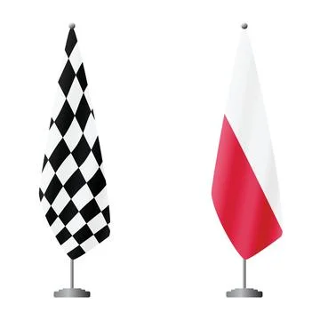 Checkered and Poland flags on flagpoles for official ceremonies and meetings Stock Illustration