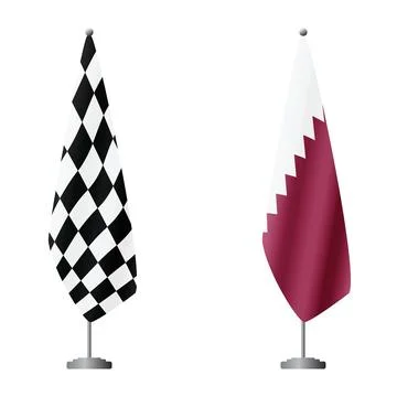 Checkered and Qatar flags on flagpoles for official ceremonies and meetings Stock Illustration