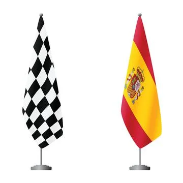 Checkered and Spain flags on flagpoles for official ceremonies and meetings 스톡 일러스트