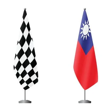 Checkered and Taiwan flags on flagpoles for official ceremonies and meetings Stock Illustration