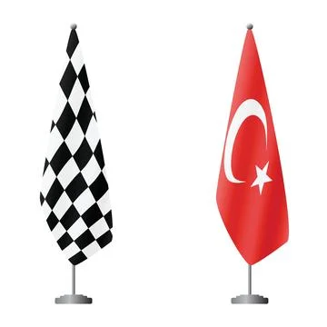 Checkered and Turkey flags on flagpoles for official ceremonies and meetings Stockillustratie