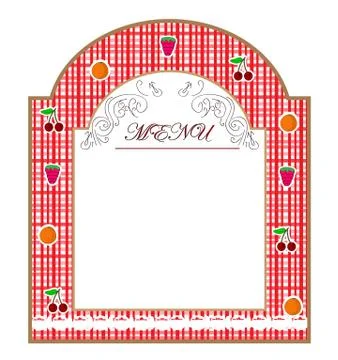 Checkered background in red tones decorated with fruit. vector Stock Illustration