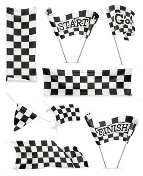 Checkered banners and flags, vector icon set Stock Illustration