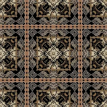 Checkered Baroque greek style vector seamless pattern. Modern floral ornate Illustrazione stock