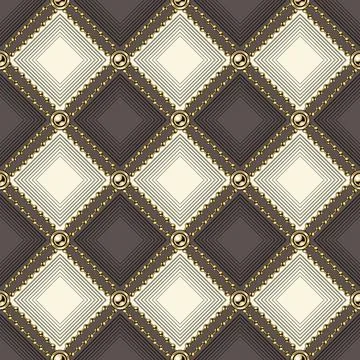 Checkered brown, beige pattern with gold beads Illustrazione stock