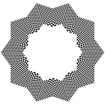 Checkered circular element. Abstract monochrome graphic with squared, checker Illustrazione stock