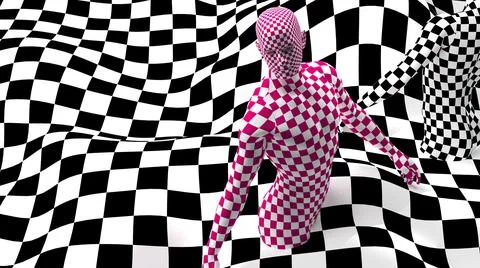 Checkered composition with Black end Red checkered people Stock Illustration