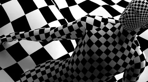 Checkered composition with Black end Red checkered people Stock Illustration