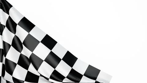 Checkered finish flag on white background. Space for text. 3d render 스톡 일러스트