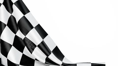 Checkered finish flag on white background. Space for text. 3d render Stock Illustration