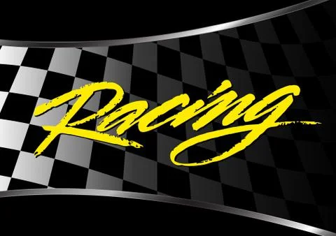 Checkered flag background with racing script Stock Illustration