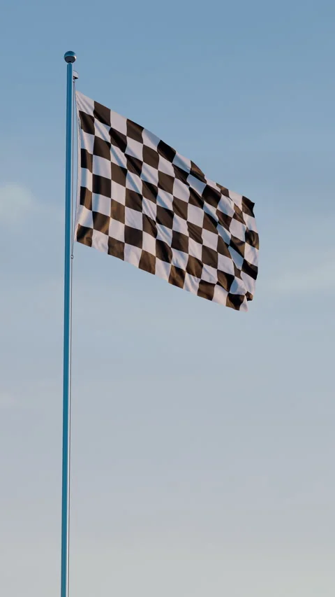 Checkered Flag: Cinematic Vertical Waving Racing Flag Against Blue Sky Stock Footage 321802107