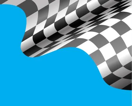Checkered flag flying on blue design race champion background vector. Stock Illustration