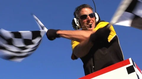 Checkered Flag Man Slow Motion 스톡 동영상 72234233