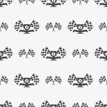 Checkered Flag or racing flags icon seamless pattern first place prize cup an Stock Illustration