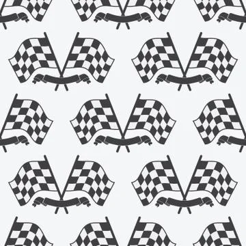 Checkered Flag seamless pattern, racing flags icon and finish ribbon. Sport a Stock Illustration