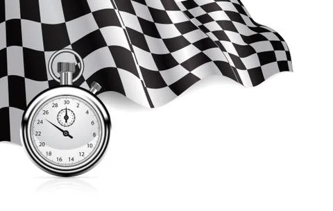 Checkered flag with a stopwatch background Stock Illustration