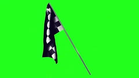 Checkered flag waving against vibrant green background with floating golden Stock Footage 346122023