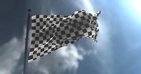 Checkered Flag waving with a cloudy sky. Loop. Slow Motion Stock Footage 340067867