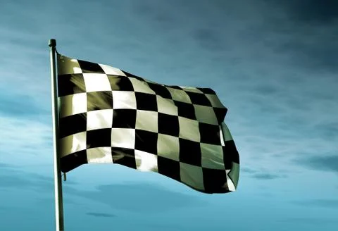Checkered flag waving in the evening Stock Illustration