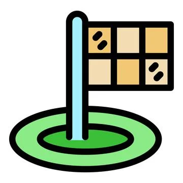 Checkered flag waving on golf course marking the hole Stock Illustration