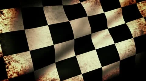 Checkered Flag Waving, grunge look Stock Footage