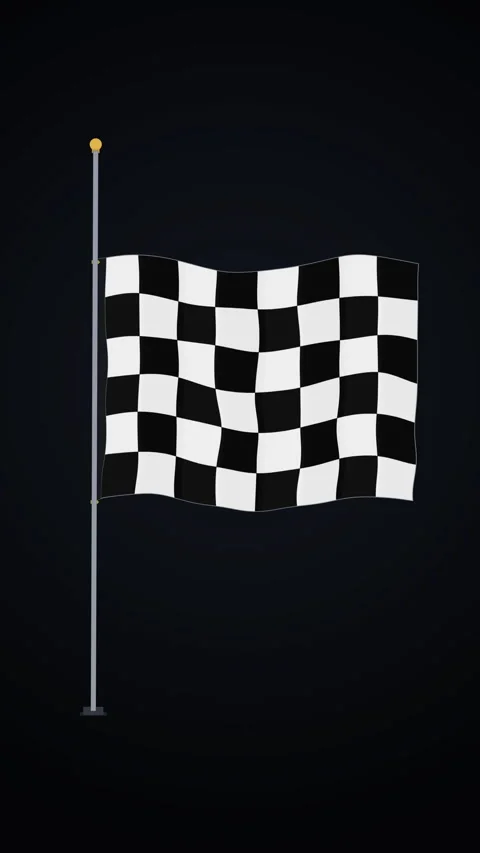 Checkered flag waving in wind loop motion graphic animation on dark background Stock Footage 347940931