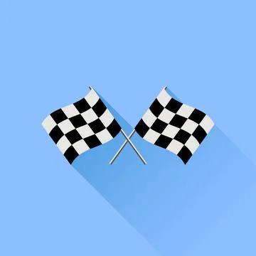Checkered Flags Two Checkered Flags Isolated on Blue Background. (License=... Stock Photos