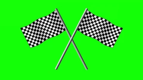 Checkered Flags Waving Crossed on Chroma Key Green Background Video stock 83496670