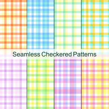 Checkered geometric colorful seamless pattern set. Cute pastel color frame Stock Illustration