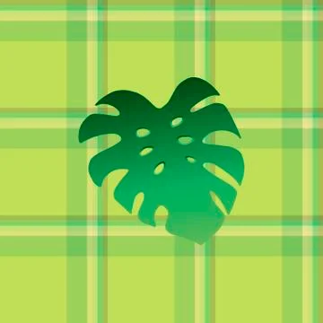 Checkered green background with leaf of monstera. Seamless pattern Stock Illustration