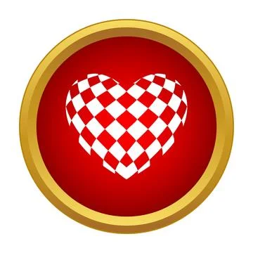 Checkered heart button icon on a red background 스톡 일러스트