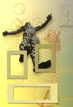 Checkered man on abstract drawing Stock Illustration