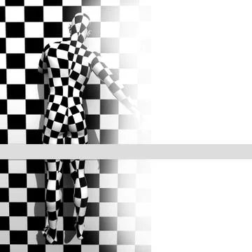 Checkered man on the checkered wall Stock Illustration