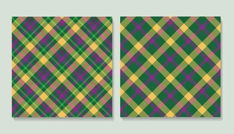 Checkered Mardi Gras-style pattern in green, yellow and purple colors. Stock Illustration