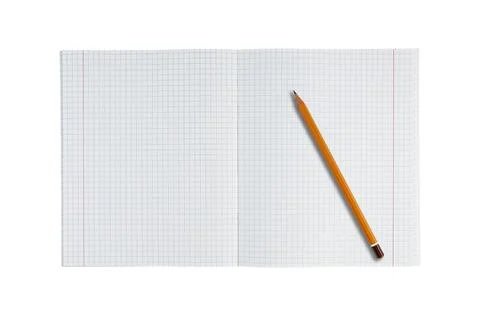 Checkered Notebook Pencil White Study Page Setup Stock Photos