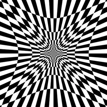 Checkered pattern with distortion effect. Deformed, irregular chessboard, che Illustrazione stock