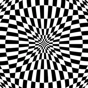 Checkered pattern with distortion effect. Deformed, irregular chessboard, che Illustrazione stock