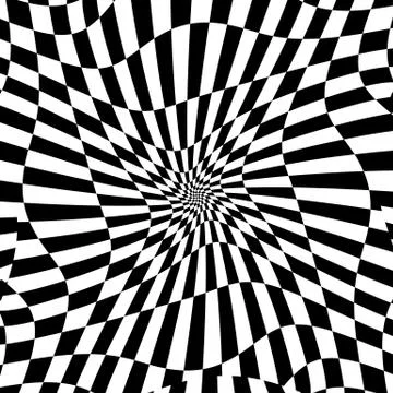 Checkered pattern with distortion effect. Deformed, irregular chessboard, che Illustrazione stock