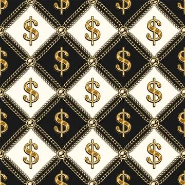 Checkered pattern with gold chains, dollar sign Stock Illustration