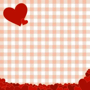 Checkered pattern with red hearts Stock Illustration