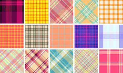 Checkered plaid patterns in a colorful collection, great for textile, wallp.. Stock Illustration
