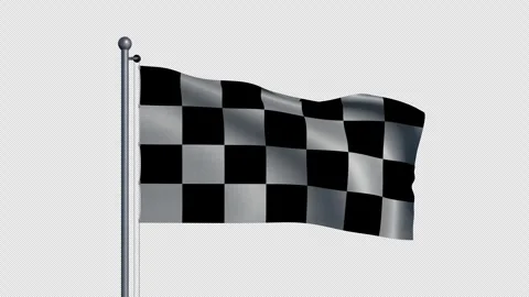 Checkered racing flag flying on a flagpole, isolated on the alpha channel Stock Footage 330786180