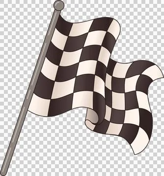 Checkered racing flag is rippling on slender gray pole in flat design with Illustrazione stock