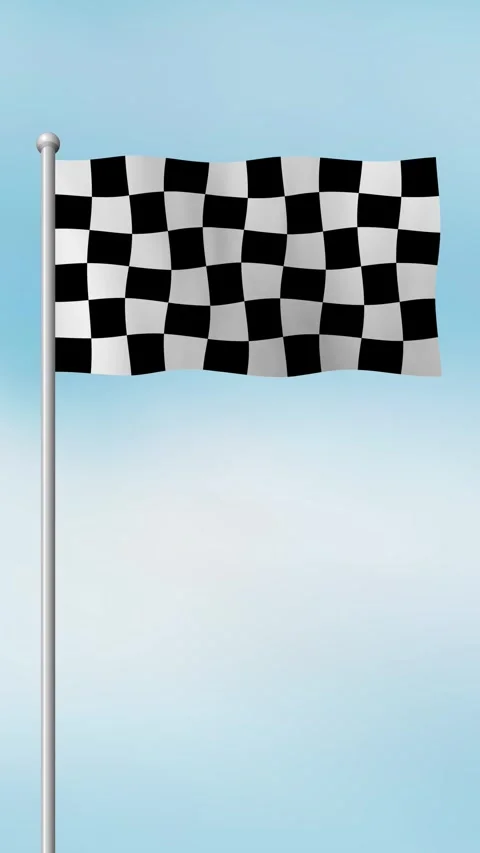 Checkered Racing Flag Waving on Vertical Flagpole Animation Stock Footage 315544418
