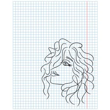 Checkered sheet with a female head Stock Illustration