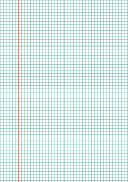 Checkered sheet with a red vertical line. Real A4 format. the line Step is 5 Stock Illustration