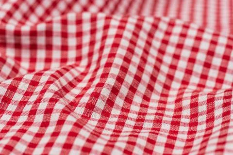 Checkered tablecloth kitchen selective focus. Stock-Fotos